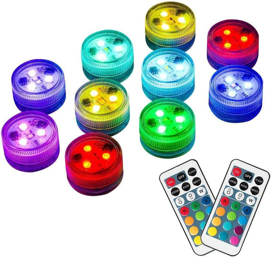 HOM 10 PCS Mini Submersible LED Lights with Remote - RGB Multicolor Waterproof Tealight Candles for Pool, Pond, and Halloween Décor