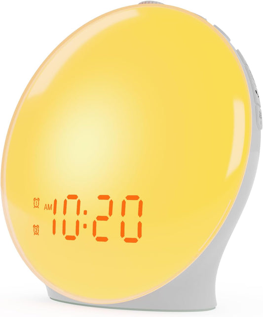 HOM Sunrise Alarm Clock with High-Quality LED and Customizable Alarm - Digital Alarm Clock with 7 Full-Screen Colors and 7 Sounds to Choose From