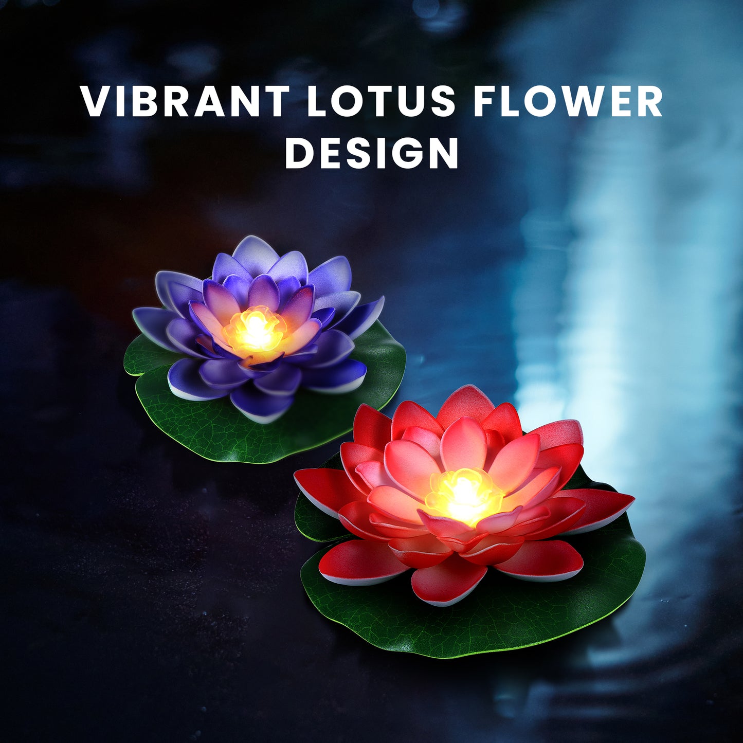 HOM Floating Lotus Lights - Waterproof LED Color Changing Lily Pad Lights for Pool, Pond, and Garden Décor (12 Pack)