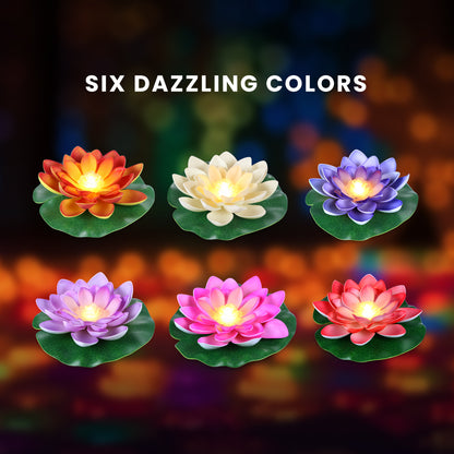 HOM Floating Lotus Lights - Waterproof LED Color Changing Lily Pad Lights for Pool, Pond, and Garden Décor (12 Pack)