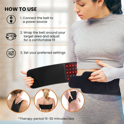 HOM Red Light Therapy Belt - 660 nm Red LED Light + 850 nm Near-Infrared Light Therapy - Wearable Red Light Therapy for Body, Neck & Shoulder Massager for Muscle Recovery & Reduced Joint Inflammation