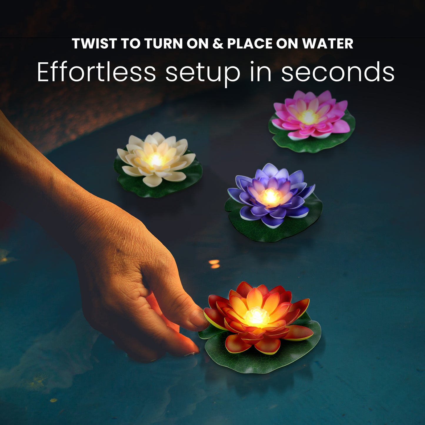 HOM Floating Lotus Lights - Waterproof LED Color Changing Lily Pad Lights for Pool, Pond, and Garden Décor (12 Pack)
