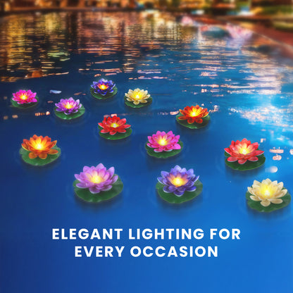 HOM Floating Lotus Lights - Waterproof LED Color Changing Lily Pad Lights for Pool, Pond, and Garden Décor (12 Pack)