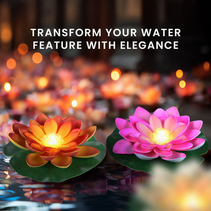 HOM Floating Lotus Lights - Waterproof LED Color Changing Lily Pad Lights for Pool, Pond, and Garden Décor (12 Pack)