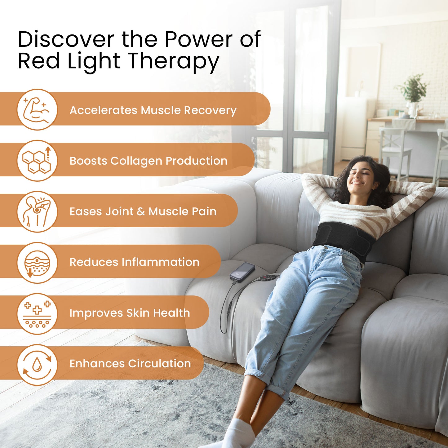 HOM Red Light Therapy Belt - 660 nm Red LED Light + 850 nm Near-Infrared Light Therapy - Wearable Red Light Therapy for Body, Neck & Shoulder Massager for Muscle Recovery & Reduced Joint Inflammation