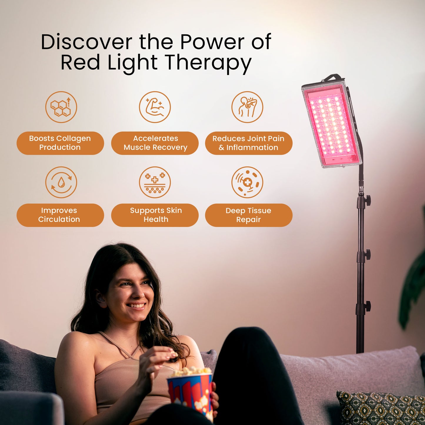 HOM Red Light Therapy Lamp for Face & Body - 660 nm Red LED Light + 850 nm Near-Infrared Therapy Lamp with Stand - Portable Near-Infrared Sauna for Muscle Recovery, Healthy Skin & Pain Relief