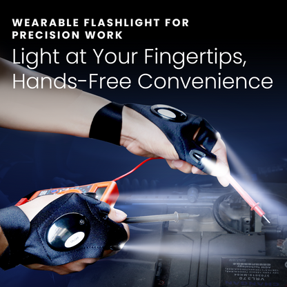 HOM LED Flashlight Gloves - Wearable Flash Light for Night Fishing, Repairing, Camping, Running & More - Perfect for Nighttime Use of Hand Tools & Mechanic Tools - One Size Fits Most (1 pair)