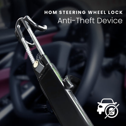 HOM Steering Wheel Lock - Anti-Theft Device for Car Steering Wheel - Retractable Steering Wheel Lock for Cars - Fits Most Vehicles