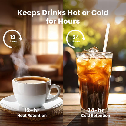 HOM Coffee Dispenser with Pump - 101.44 oz (3L) Vacuum-Insulated Beverage Dispenser for Hot & Cold Drinks - Stainless Steel Pot with Up to 12H Heat Retention/24H Cold Retention - Comes with Cleaning Brush