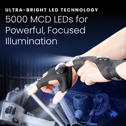 HOM LED Flashlight Gloves - Wearable Flash Light for Night Fishing, Repairing, Camping, Running & More - Perfect for Nighttime Use of Hand Tools & Mechanic Tools - One Size Fits Most (1 pair)