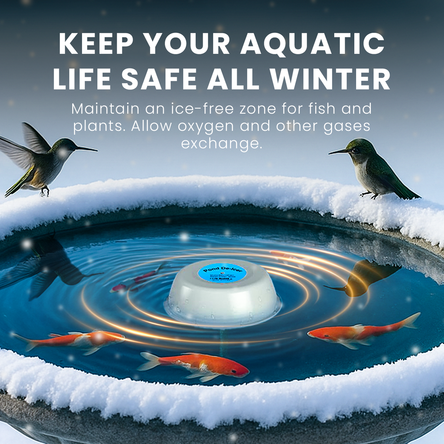 HOM Water Heater for Aquarium - 500W Aquarium Heater for Fish Tanks Up to 50 Gal - Floating Pond Deicer with 10ft Power Cable & Built-in Thermostat