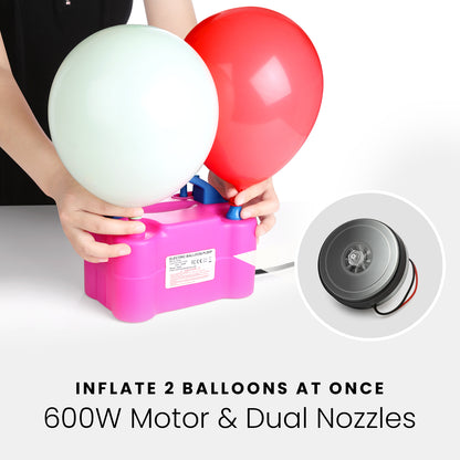 HOM Balloon Pump - Dual Nozzle Electric Balloon Pump - Dual Modes & Nozzle Tips for Small & Large Balloons - for Latex & Foil Birthday Decorations - NOT for Long Balloons & Inflatables