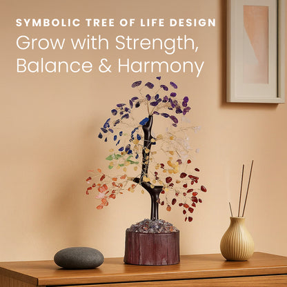 HOM Crystal Tree of Life with 7 Crystals & Healing Stones - Artificial Tree Home Decor with 7 Healing Crystals to Align 7 Chakras