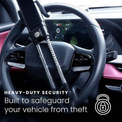 HOM Steering Wheel Lock - Anti-Theft Device for Car Steering Wheel - Retractable Steering Wheel Lock for Cars - Fits Most Vehicles