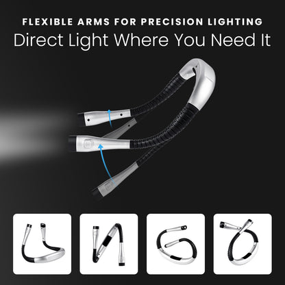 HOM Multifunction Neck Light - Wearable Reading Light for Arts, Crafts, Camping & Working in Low-Light Settings - Rechargeable Dual LED with 3 Lighting Modes for Hands-Free Illumination