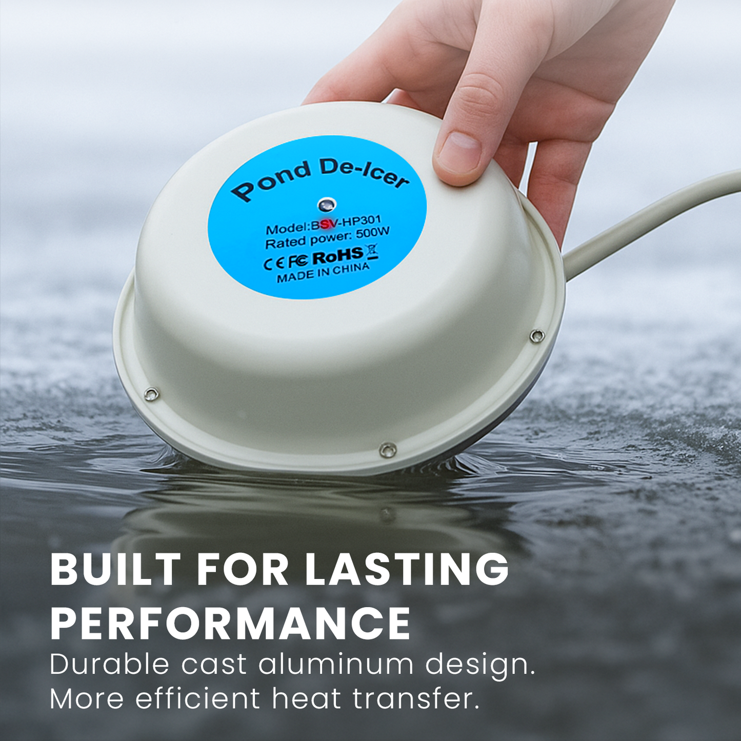 HOM Water Heater for Aquarium - 500W Aquarium Heater for Fish Tanks Up to 50 Gal - Floating Pond Deicer with 10ft Power Cable & Built-in Thermostat