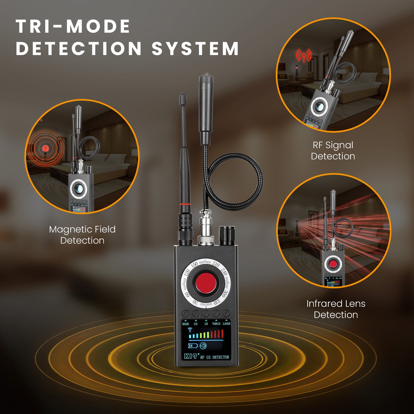 HOM Deluxe Hidden Camera Detector - Spy Camera Finder, GPS Tracker & Wireless Bug Detector for Home, Hotels, Office & Cars - Adjustable Sensitivity Levels & Detection Mode for Accurate Detection