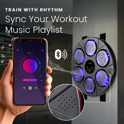 HOM Music Boxing Target - Punching Machine with Bluetooth Connectivity for Playing Music - Boxing Machine with 6 Punching Pads, Target Counter & Indicator Lights for Accuracy Training (Gloves Included)