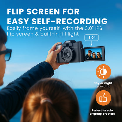 HOM 4K Digital Camera with Interchangeable Lens - 16x Digital Zoom, 3.0" Flip Screen, Autofocus & Wi-Fi Connectivity - 32 Micro SD Card Included
