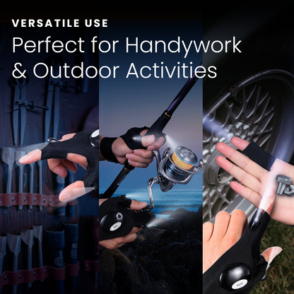 HOM LED Flashlight Gloves - Wearable Flash Light for Night Fishing, Repairing, Camping, Running & More - Perfect for Nighttime Use of Hand Tools & Mechanic Tools - One Size Fits Most (1 pair)