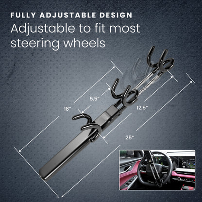 HOM Steering Wheel Lock - Anti-Theft Device for Car Steering Wheel - Retractable Steering Wheel Lock for Cars - Fits Most Vehicles