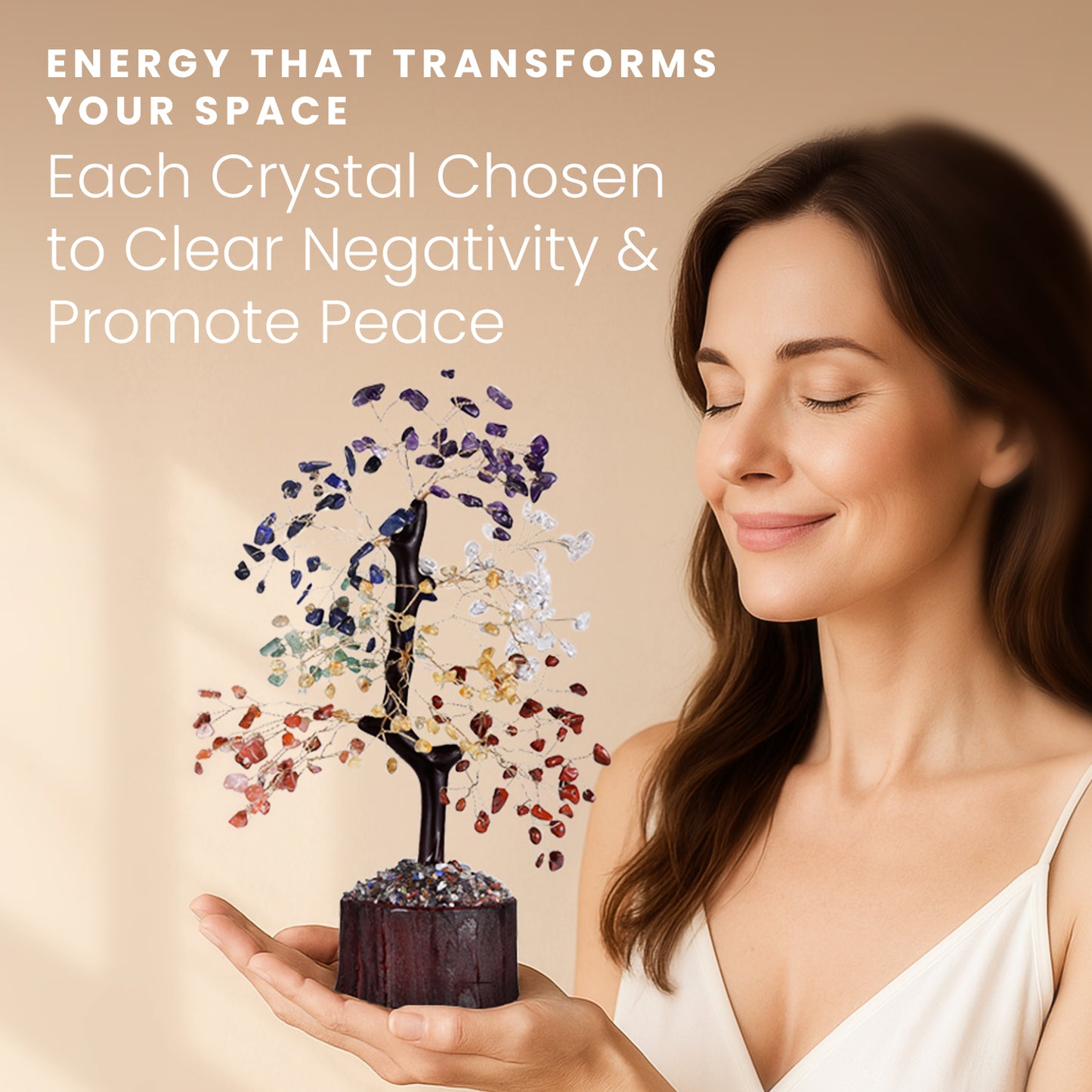 HOM Crystal Tree of Life with 7 Crystals & Healing Stones - Artificial Tree Home Decor with 7 Healing Crystals to Align 7 Chakras