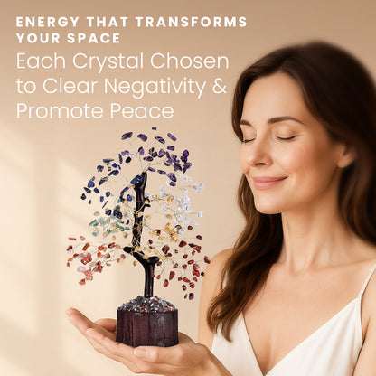 HOM Crystal Tree of Life with 7 Crystals & Healing Stones - Artificial Tree Home Decor with 7 Healing Crystals to Align 7 Chakras