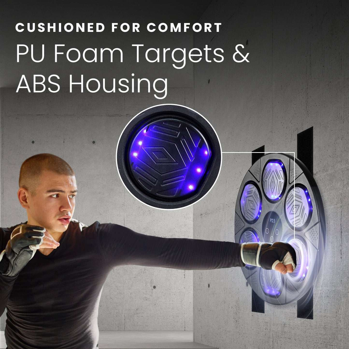 HOM Music Boxing Target - Punching Machine with Bluetooth Connectivity for Playing Music - Boxing Machine with 6 Punching Pads, Target Counter & Indicator Lights for Accuracy Training (Gloves Included)