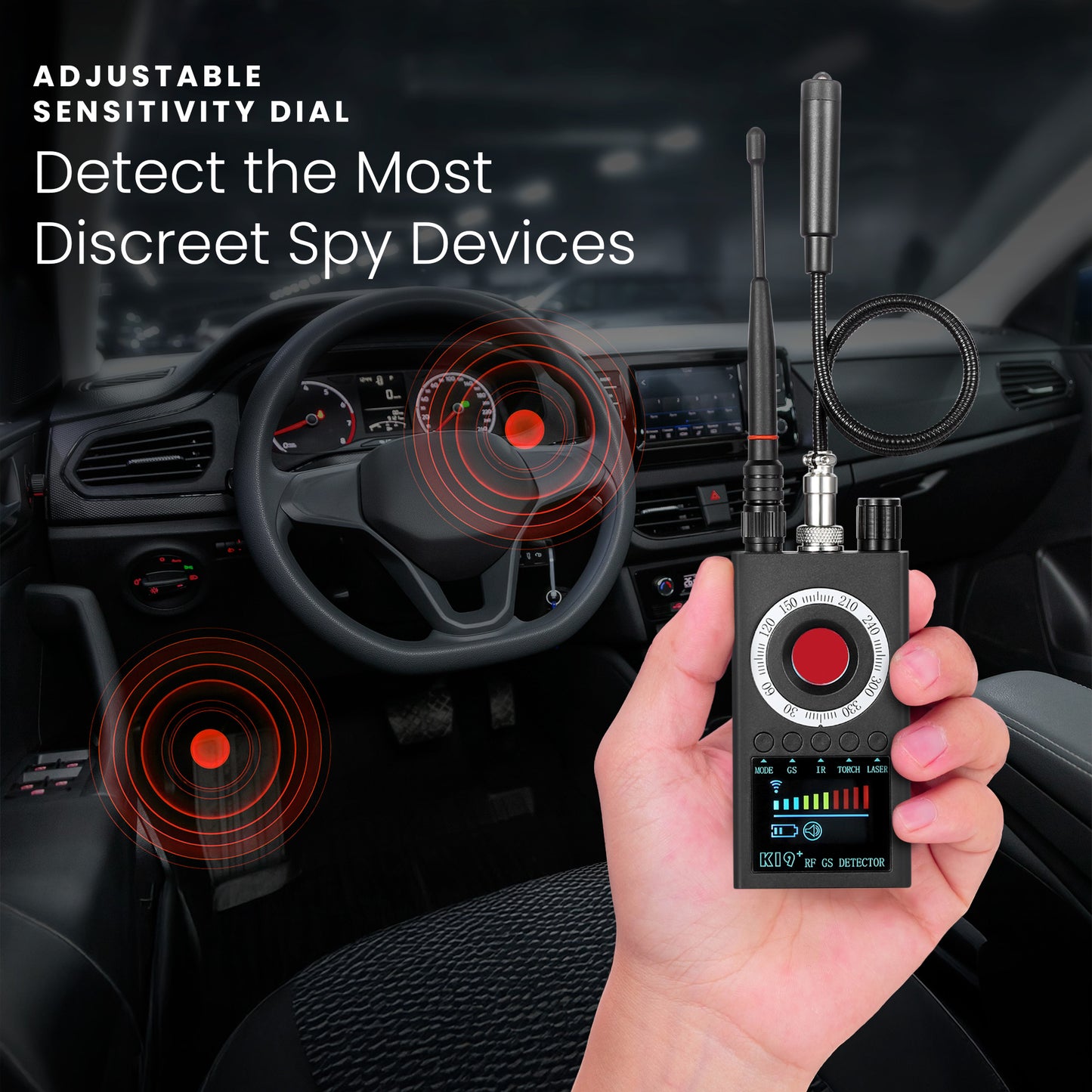 HOM Deluxe Hidden Camera Detector - Spy Camera Finder, GPS Tracker & Wireless Bug Detector for Home, Hotels, Office & Cars - Adjustable Sensitivity Levels & Detection Mode for Accurate Detection
