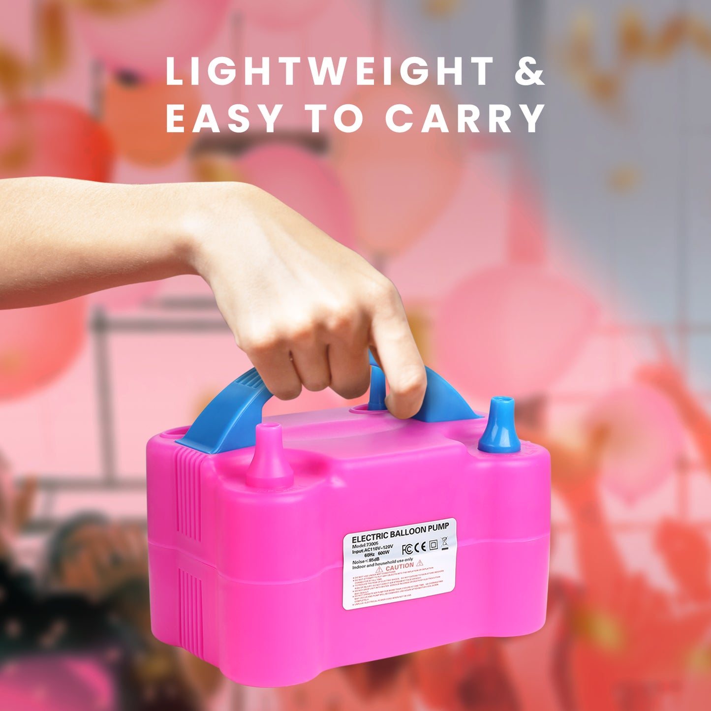 HOM Balloon Pump - Dual Nozzle Electric Balloon Pump - Dual Modes & Nozzle Tips for Small & Large Balloons - for Latex & Foil Birthday Decorations - NOT for Long Balloons & Inflatables