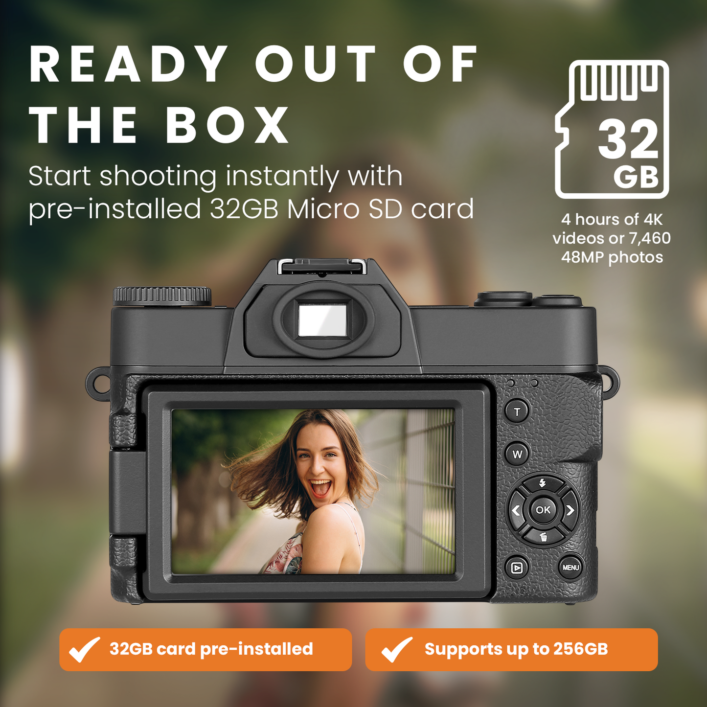 HOM 4K Digital Camera with Interchangeable Lens - 16x Digital Zoom, 3.0" Flip Screen, Autofocus & Wi-Fi Connectivity - 32 Micro SD Card Included