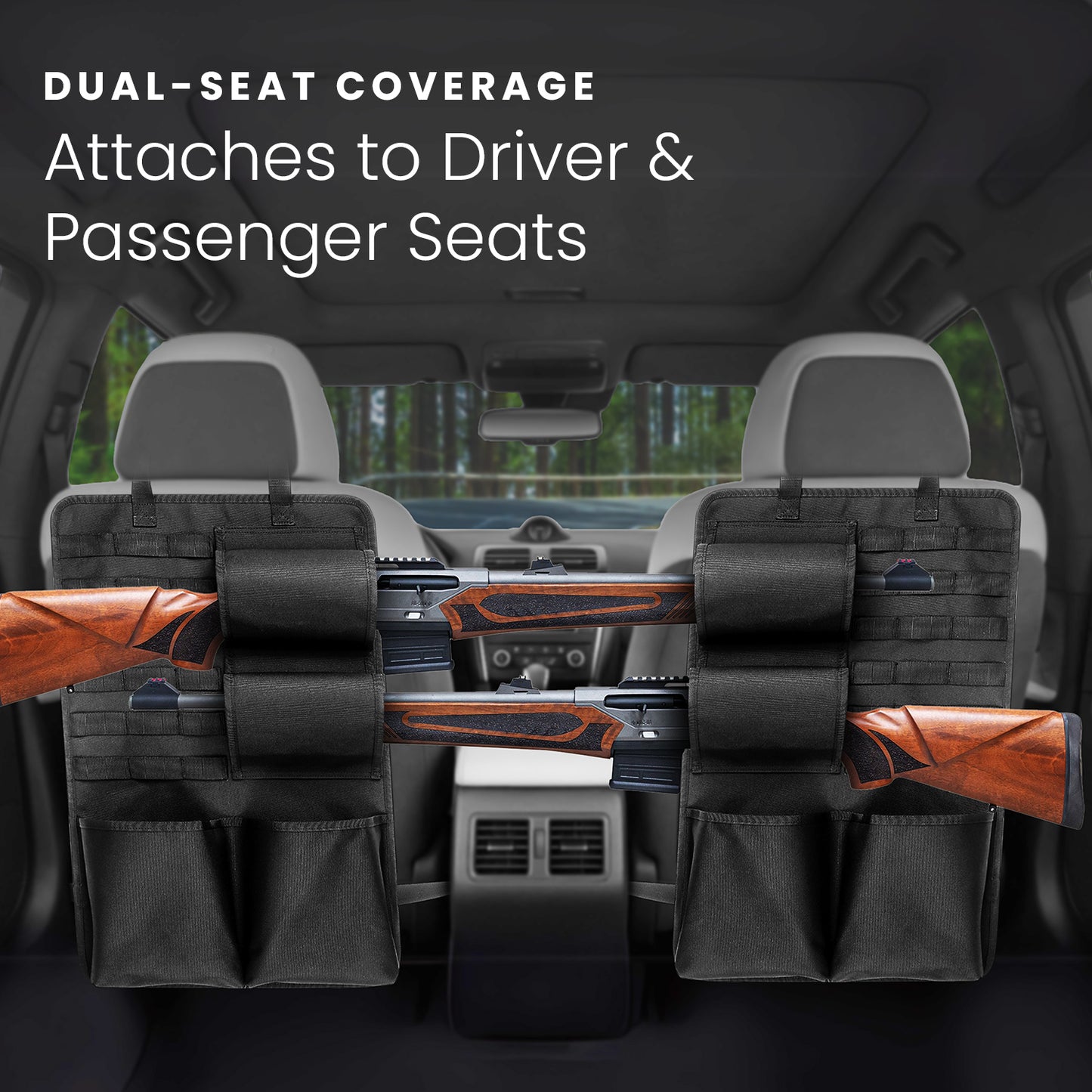 HOM Seat Back Gun Rack - Backseat Car Organizer for Tactical Gear - Adjustable Buckle Strap for Universal Fit for Most Cars & Trucks - Car Storage Rack for Hunting or Tactical Gear (2-pack)