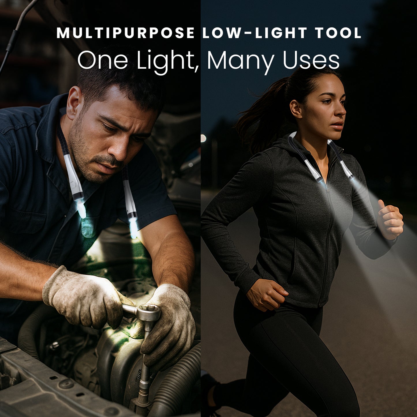 HOM Multifunction Neck Light - Wearable Reading Light for Arts, Crafts, Camping & Working in Low-Light Settings - Rechargeable Dual LED with 3 Lighting Modes for Hands-Free Illumination