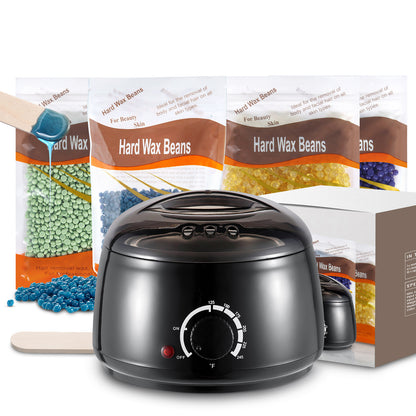 HOM Waxing Kit - Plug-in Wax Warmer + Wax Beads for Hair Removal (Black, 4 Bags of Wax Beads)