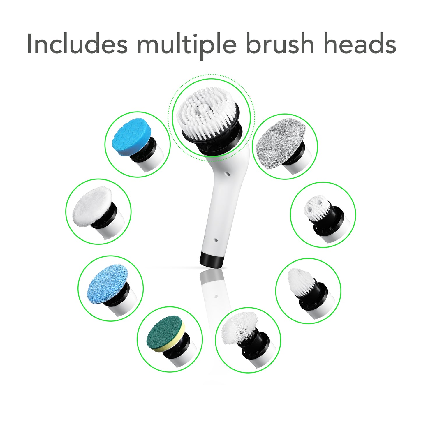 HOM Electric Spin Scrubber - Wireless Electric Cleaning Brush with 9 Brush Heads, 2 Speed Settings (300/400 rpm), 90 mins Continuous Use - For Bathrooms, Windows, Cars