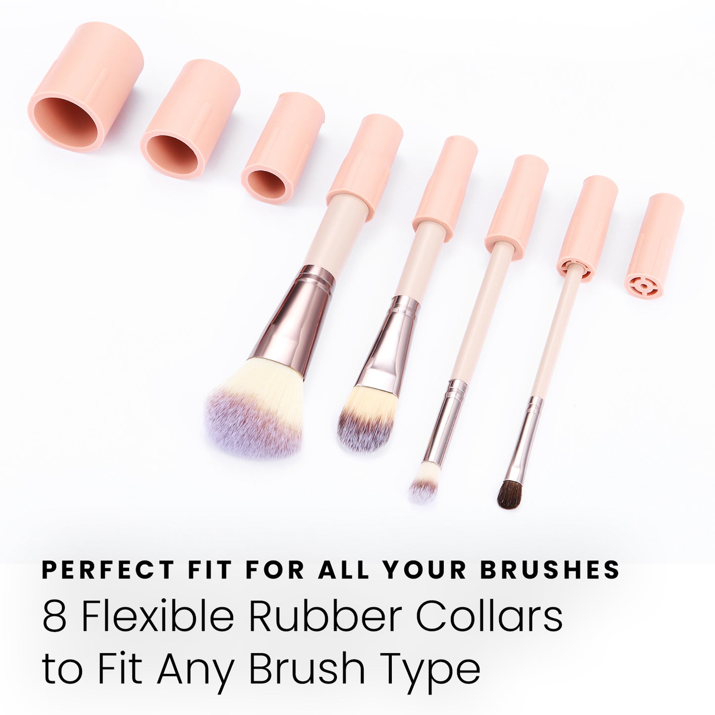 HOM Makeup Brush Cleaner - Automatic Makeup Brush Cleaner & Dryer with 8 Rubber Collars - Fits Most Brush Types - Effortlessly Wash & Dry Brushes in Seconds (2 x AAA Batteries Included)