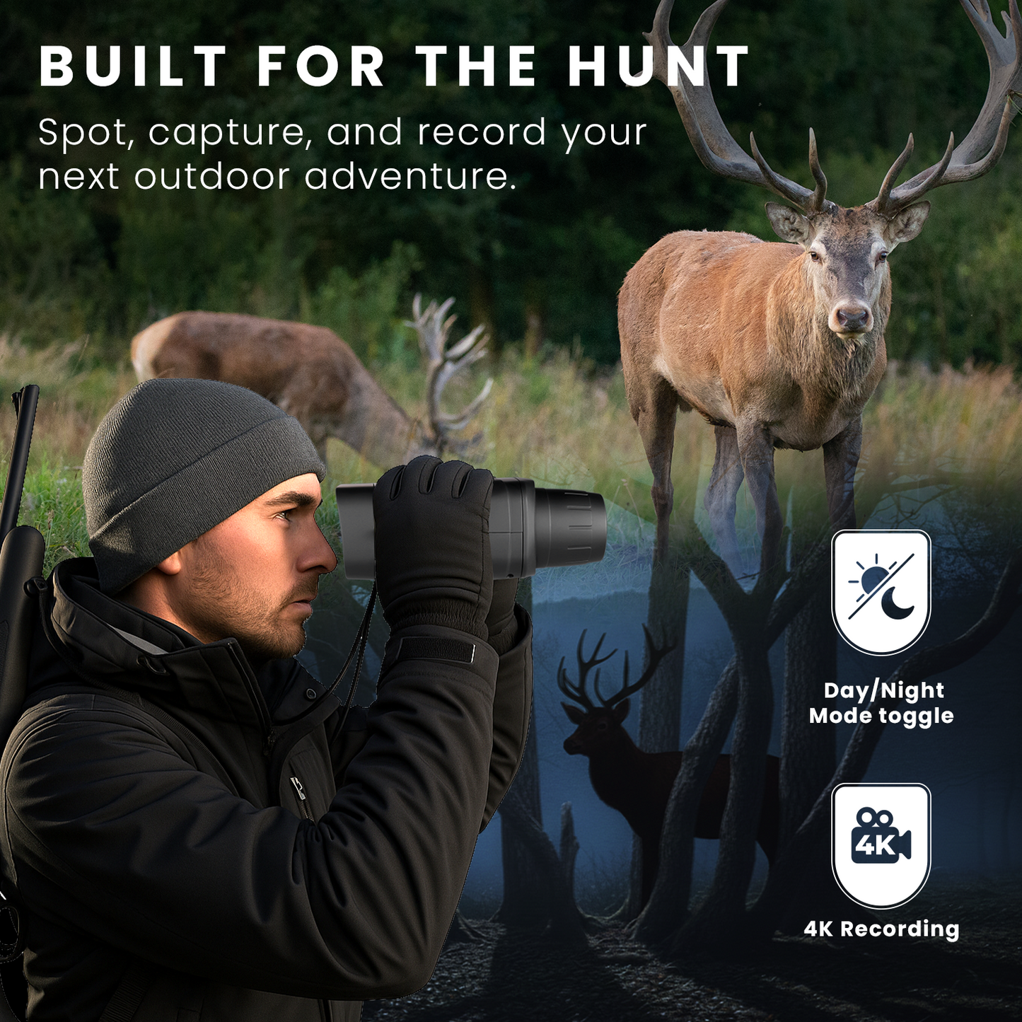 HOM Night Vision Binoculars - Digital Hunting Binoculars with 32MP 4K FHD Infrared Camera - 4000 mAh Rechargeable Battery - 32GB TF Card Included