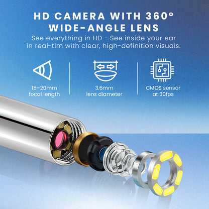 HOM Wireless Ear Wax Removal Kit - Complete Ear Cleaning Kit with HD Camera, 360-Degree View & 4 Interchangeable Silicone Tips - Rechargeable Ear Wax Removal Tool with App Connectivity