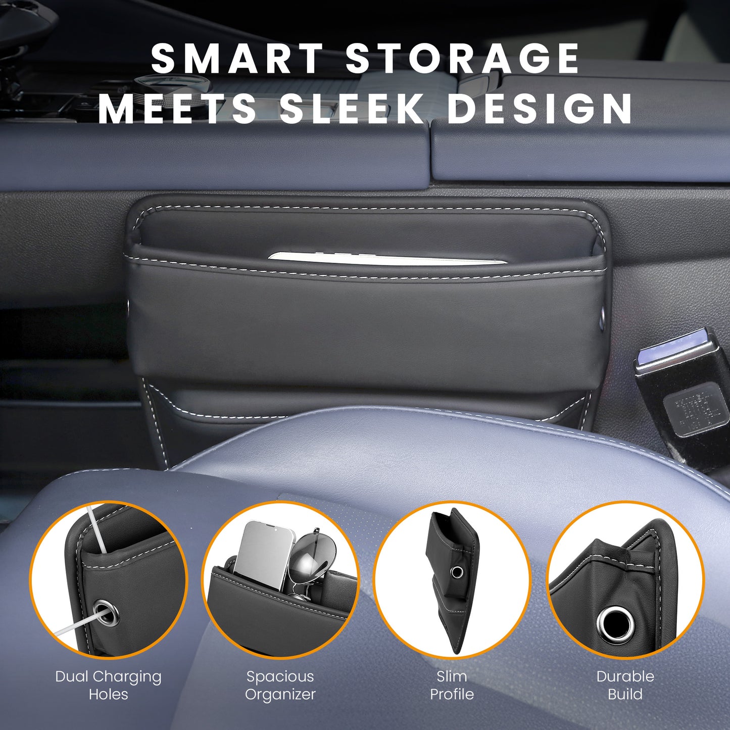 HOM Car Seat Gap Filler Organizer - Car Organizer for Between Seat and Console - Car Storage Organizer for Phone, Keys, Wallets & Other Gadgets - Universal Fit (2-pack)