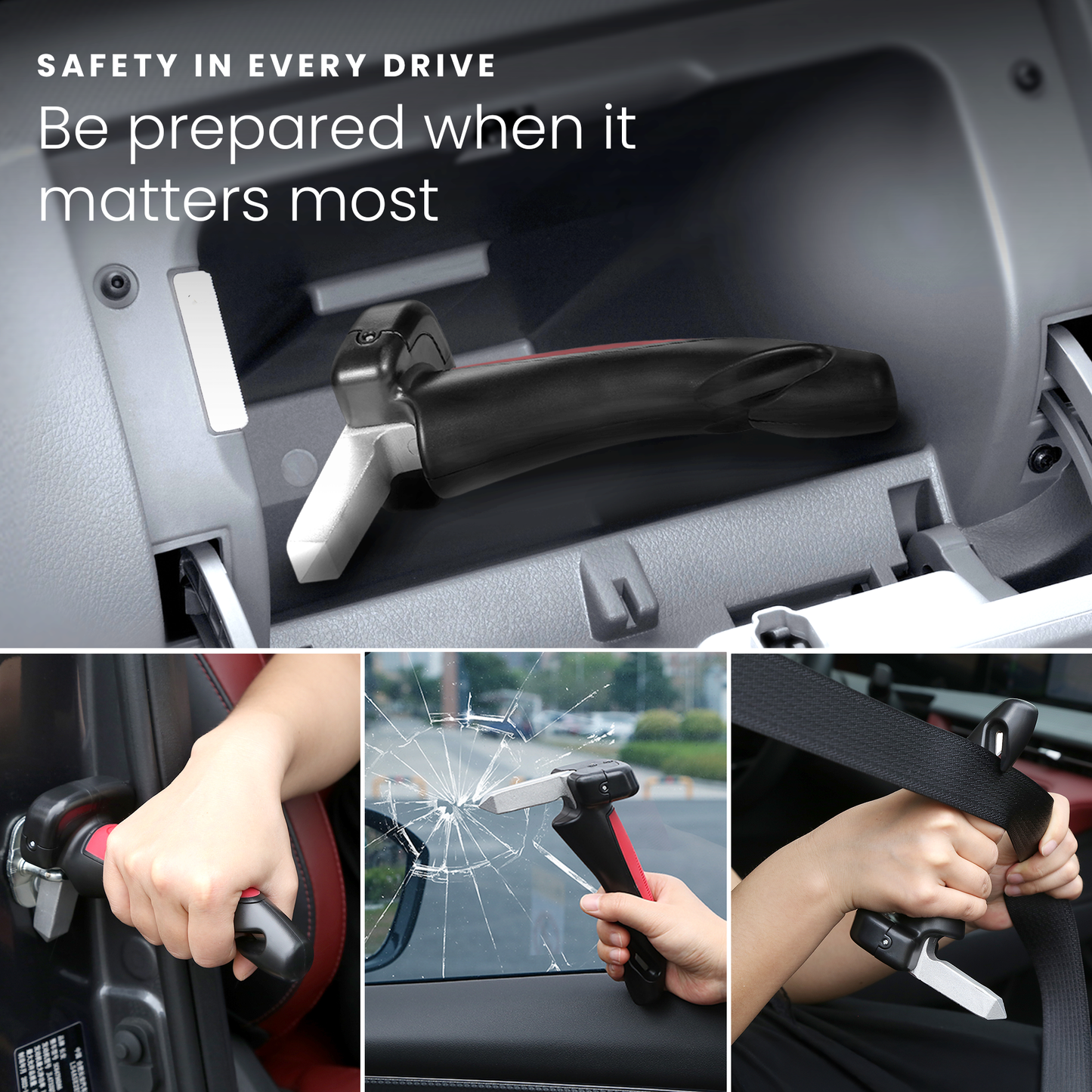 HOM Car Door Handle for Elderly - Multifunction Car Door Grabbers for Seniors with Window Breaker, Seatbelt Cutter & Built-in Flashlight - Must-Have Car Accessories for Seniors & Handicapped (2-pack)