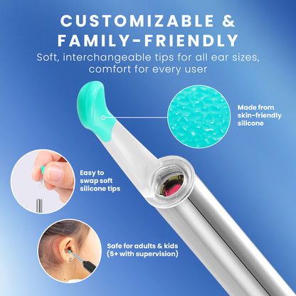 HOM Wireless Ear Wax Removal Kit - Complete Ear Cleaning Kit with HD Camera, 360-Degree View & 4 Interchangeable Silicone Tips - Rechargeable Ear Wax Removal Tool with App Connectivity