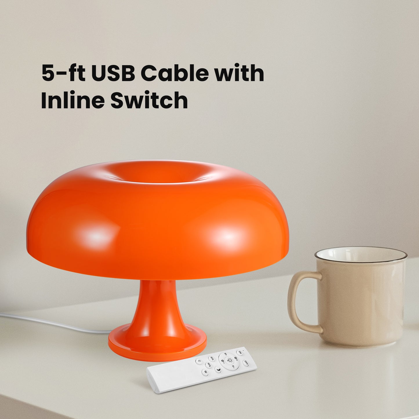 HOM Mushroom Lamp - Dimmable Desk Lamp with Adjustable Brightness Levels, Tones, and Preset Options - Easily Switch Light Modes From Warm, Cool & Neutral with Remote Control (Orange)