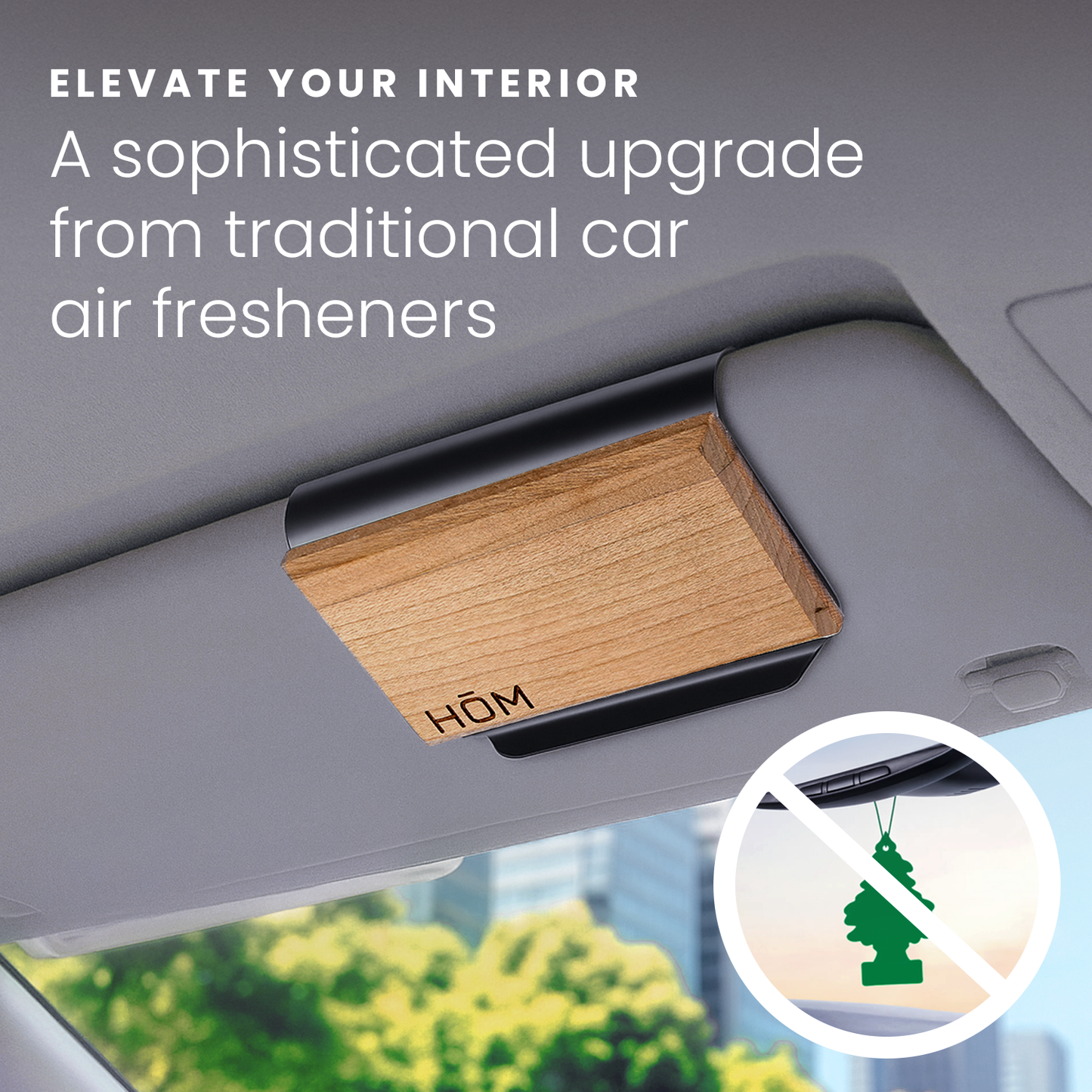 HOM Wood Car Air Freshener - Car Air Freshener for Car Sun Visor - Odor Eliminator for Strong Odor Inside Vehicle Cabin - Made of Cherrywood and Natural Essential Oils (3-pack)