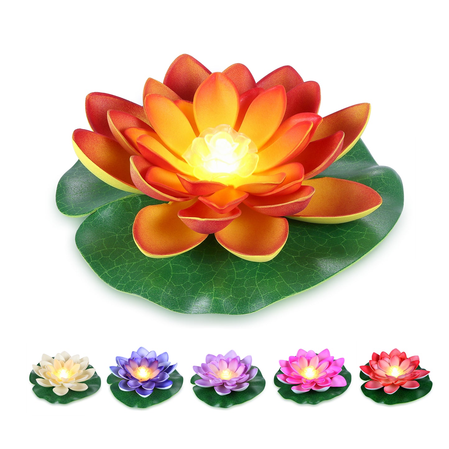 HOM Floating Lotus Lights - Waterproof LED Color Changing Lily Pad Lights for Pool, Pond, and Garden Décor (12 Pack)