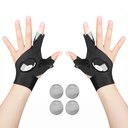 HOM LED Flashlight Gloves - Wearable Flash Light for Night Fishing, Repairing, Camping, Running & More - Perfect for Nighttime Use of Hand Tools & Mechanic Tools - One Size Fits Most (1 pair)