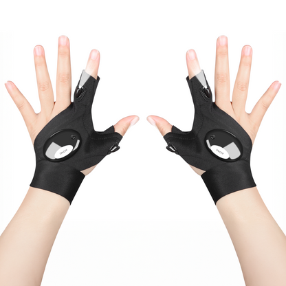 HOM LED Flashlight Gloves - Wearable Flash Light for Night Fishing, Repairing, Camping, Running & More - Perfect for Nighttime Use of Hand Tools & Mechanic Tools - One Size Fits Most (1 pair)