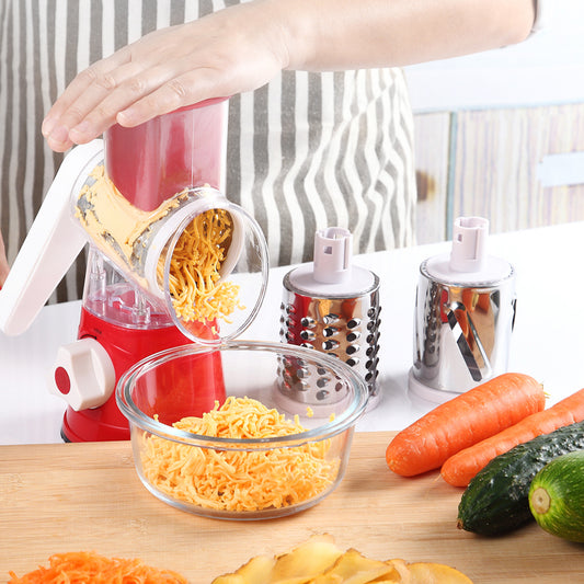 HOM Cheese Grater with 3 Interchangeable Blades, Manual Cheese Shredder, Vegetable Grater, and Mandoline Slicer for Kitchen with Suction Base