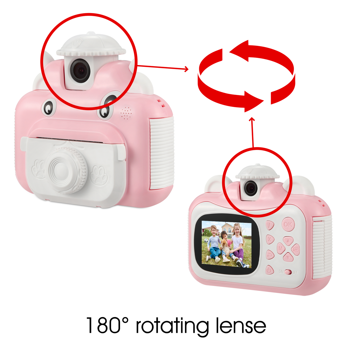 HOM Kids Digital Printing Camera - 1080p Video, 2.4" Display, 32GB Micro-SD Card - Creative Camera & Printer for Kids (Pink, 1 Pack)