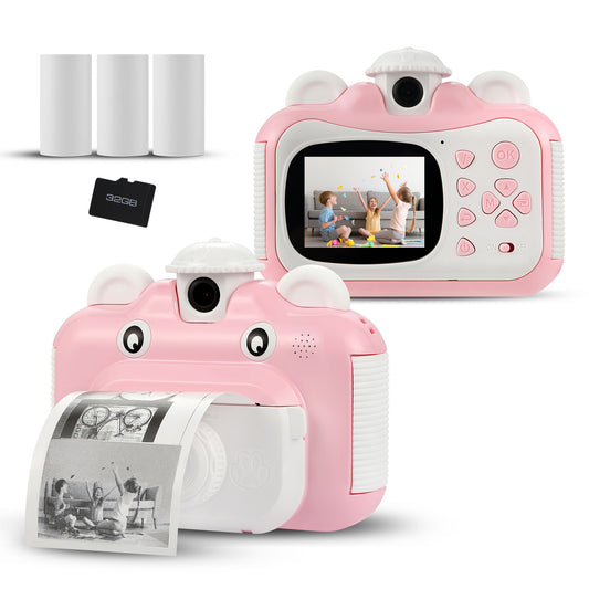 HOM Kids Digital Printing Camera - 1080p Video, 2.4" Display, 32GB Micro-SD Card - Creative Camera & Printer for Kids (Pink, 1 Pack)